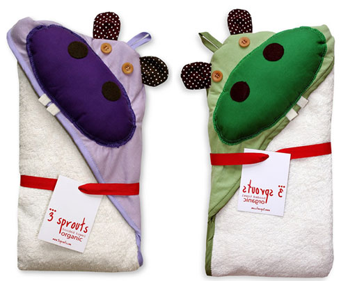 Organic cotton hooded towel - hippos