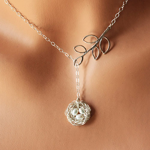 Bird Nest / Leaf Lariat Necklace